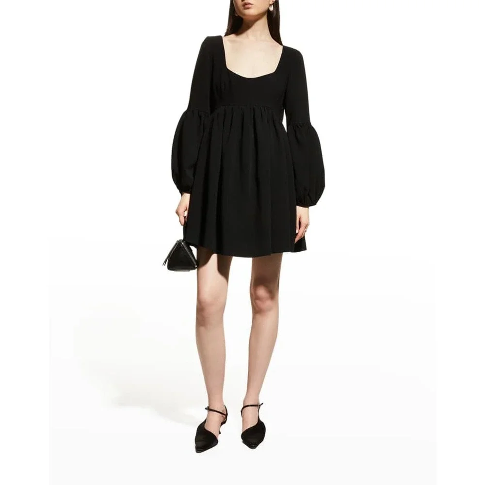 cinq á‎ sept Dorina Puff Sleeve Crepe Mini Dress with Pockets Black NWOT Size 4 - Picture 2 of 16